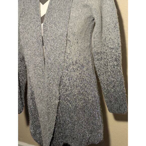Adrienne Vittadini Silver Ombre Glitter Cardigan Sweater M Draped Open Front - Picture 2 of 6